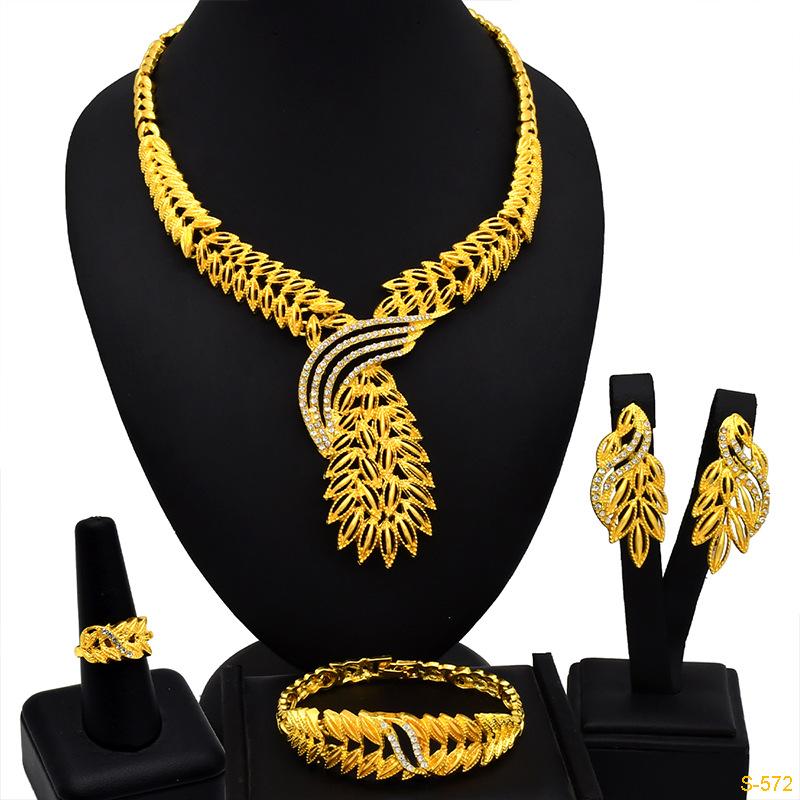 24K Dubai Gold Jewelry Set Europe, America and Africa Popular Jewelry Earrings Four-piece Set