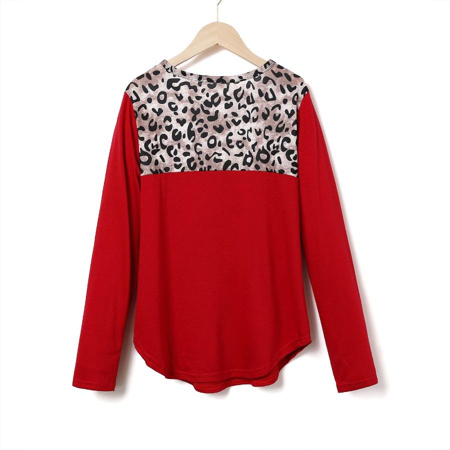 Осенне-зимняя женская футболка с круглым вырезом и леопардовым узором, свободный топ с длинными рукавами
