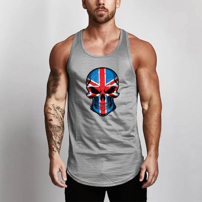 Skull Tank Top Tee Britain United Kingdom UK England British MMA Boxing Muay Thai Sleeveless National Flag Print Unisex Training Fitness Workout Sport