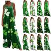 Wide Leg Overalls For Women Casual Loose Sleeveless Jumpsuits St. Patrick's Day Print Button Long Pant Romper Jumpsuit With Pockets