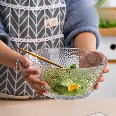 Креативная японская стеклянная миска с молотковым эффектом, домашняя миска для овощного салата, большая прозрачная тарелка для фруктов, десертная стеклянная миска