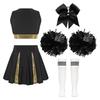 Girls Cheer Dance Outfit Crop Top Skirt Bowknot Hair Tie Hand Flowers Socks Set