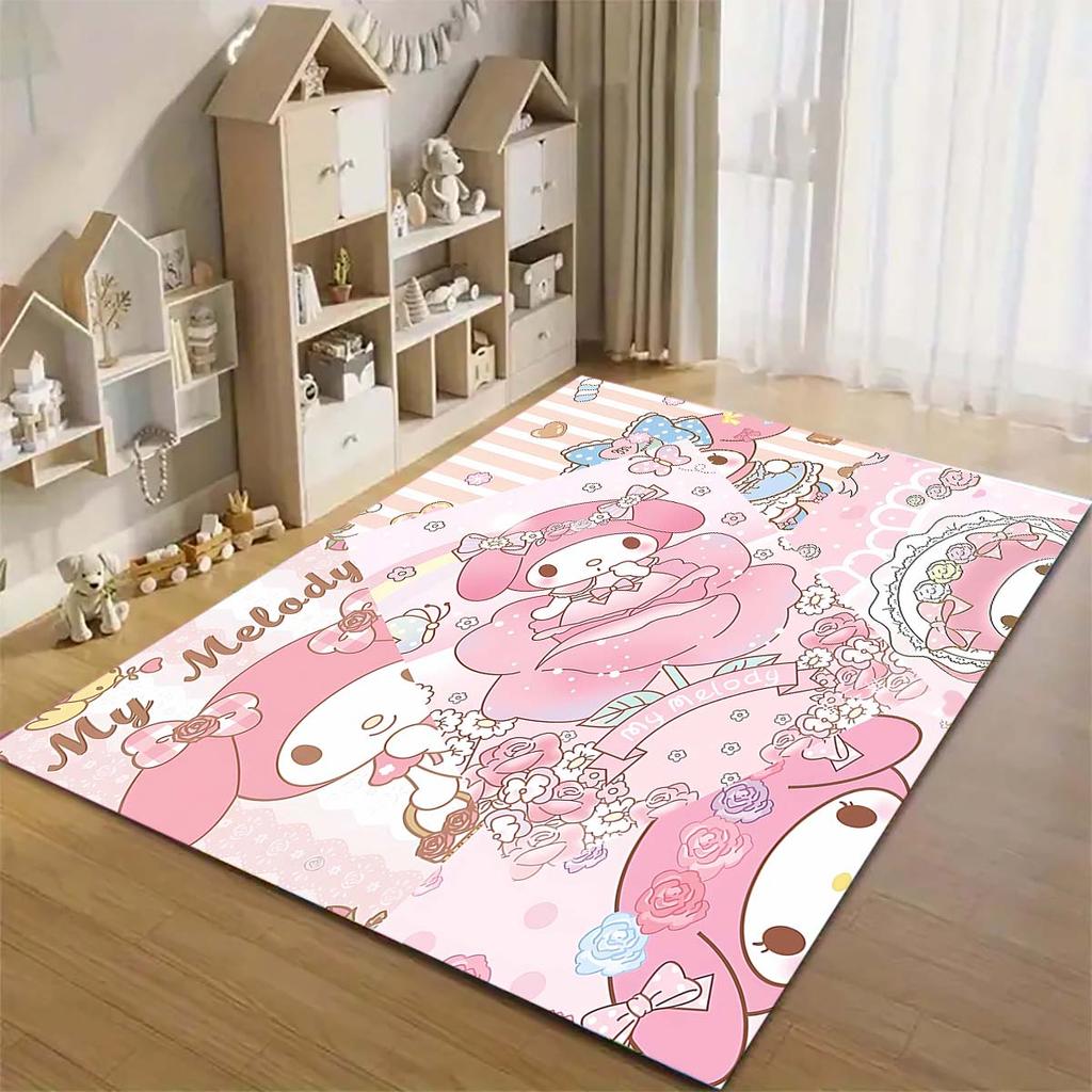 Cinnamoroll, My Melody, and Twin Stars print rug, floor protector mat. Cute cartoon decorations for the bedroom/children's room.