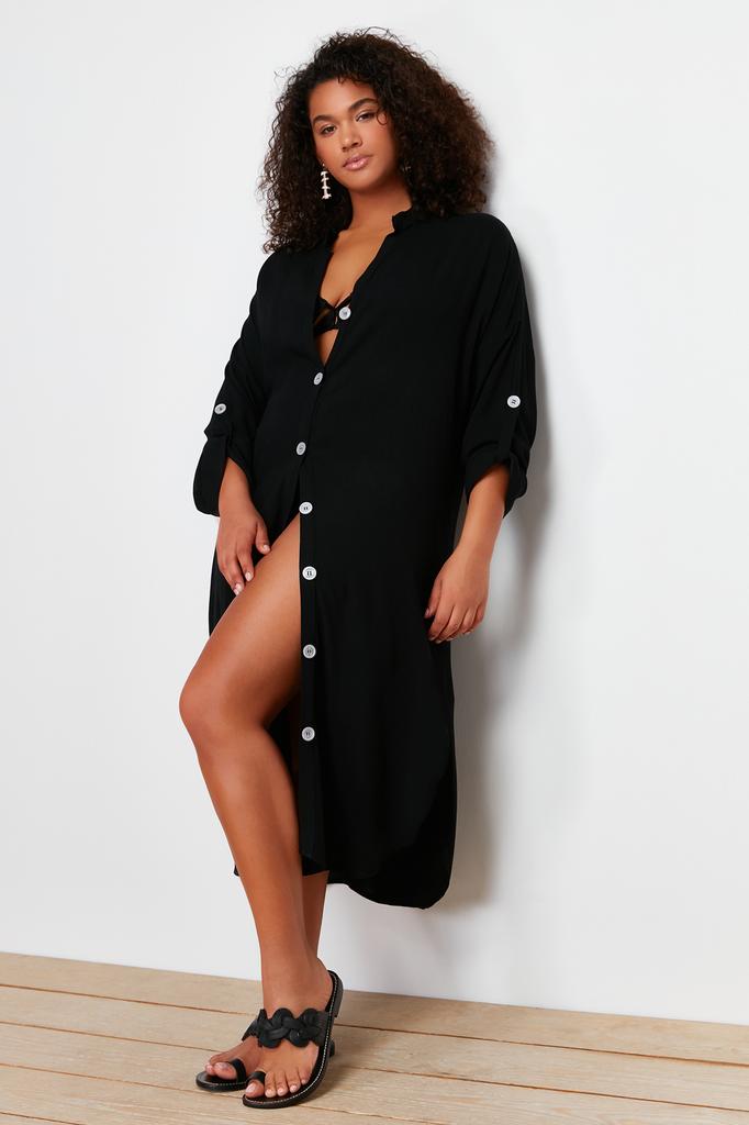 Women's Style Plus Size Dress Black Woven Beach Dress