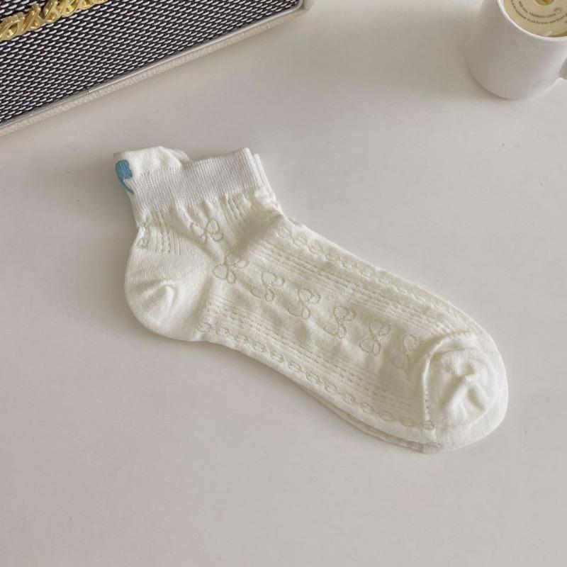 Женские летние тонкие носки-лодочки с вышивкой в виде бантика и дышащие