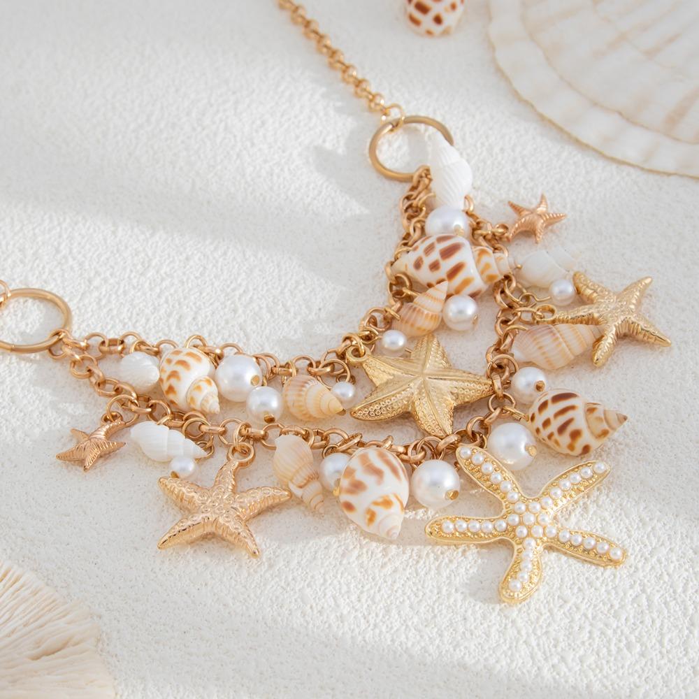 Pearl Shell Multilayer Necklace Conch Starfish Choker Trendy Shell Clavicle Necklace  Gifts