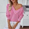 Autumn Winter Vintage Loose Long Sleeve Top Stripe Cardigan Knitwear V-Neck Sweater