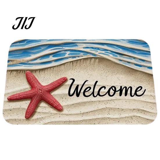 Non-slip Household Floor Mats Beach House Entrance Rug, Starfish Shell Welcome Mat, Coastal Waterproof Outdoor Patio Bathroom Door Mat for Front Decor
