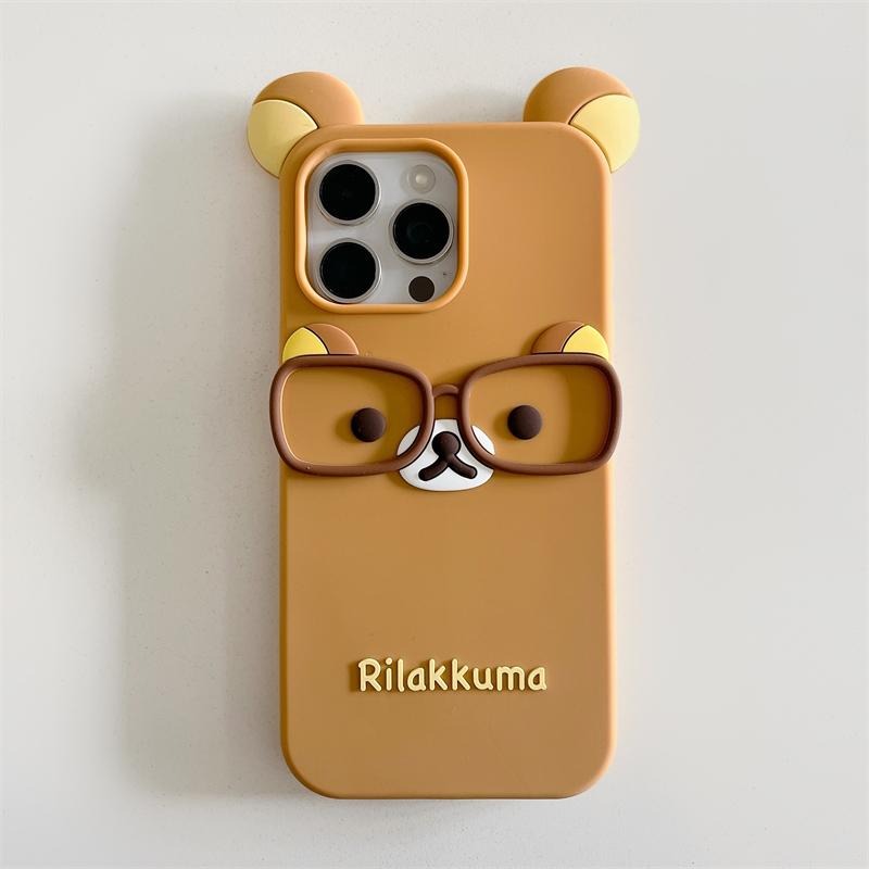 НОВЫЙ Милый Медведь в Очках Чехол для Телефона для iPhone 16 promax 15 14 Plus 13 12 Pro Max Такой Милый 3D Мультяшный Мягкий Силиконовый Чехол