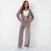 Womens 2 Piece Velour Tracksuit Soft Velvet Hoodies Outfits Athletic Zip Up Jacket And Wide Leg Pants Sweatsuit Set