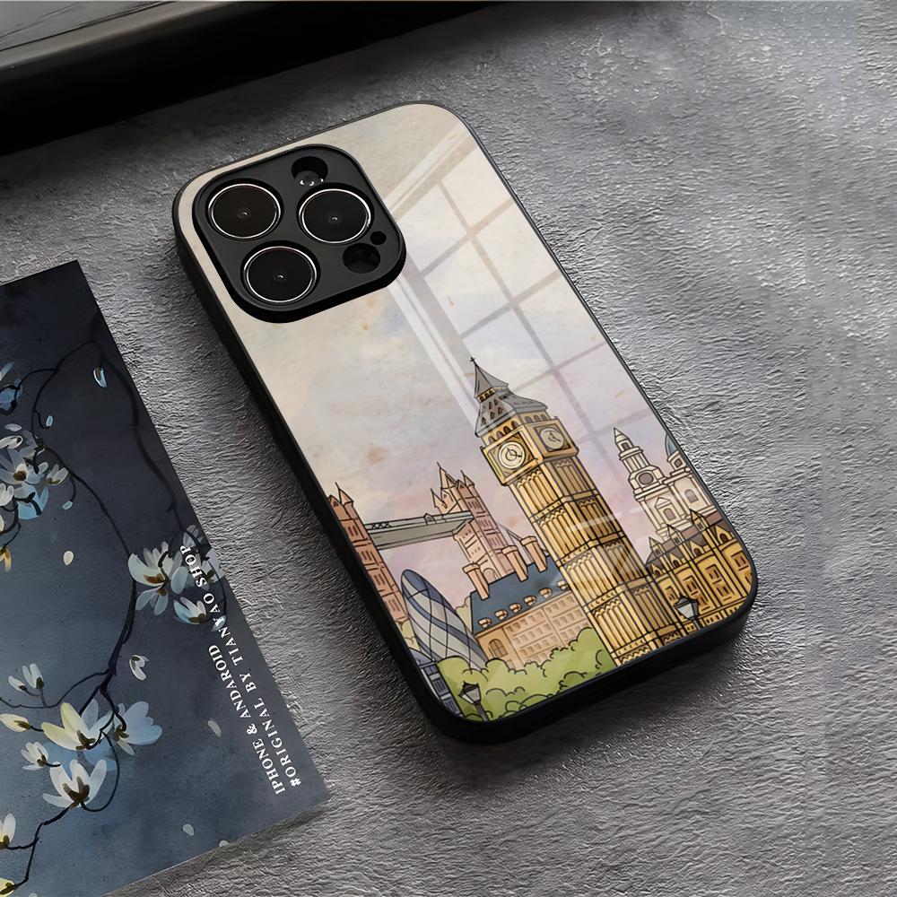 London Big Ben Phone Case For IPhone 17 Air 16 E Pro Max 15 14 13 Mini 12 Pro 11 Max Plus Black Glass Cover