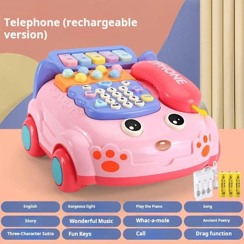 Детский игрушечный телефон, имитация стационарного телефона, детский образовательный ранний обучающий детский музыкальный сюжет, кабельный телефон
