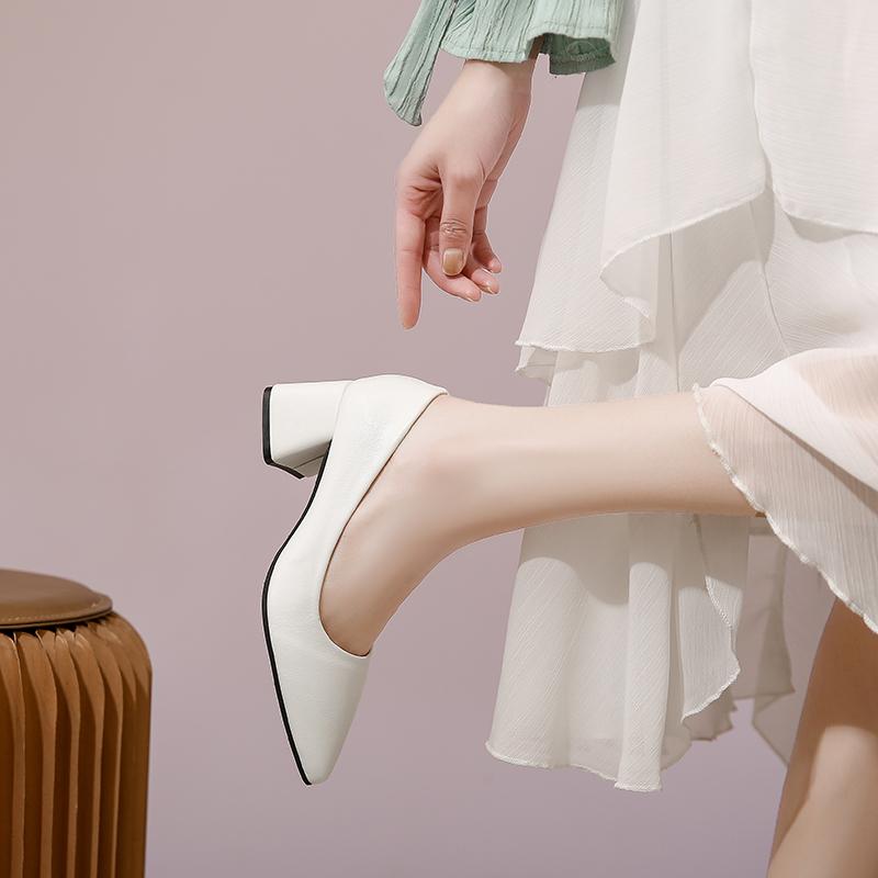 Классические туфли-лодочки на квадратном каблуке, женские однотонные офисные повседневные туфли из искусственной кожи, женские туфли без шнуровки с острым носком на высоком каблуке