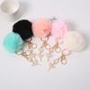 Fashion Rhinestone Ballerina Keychain Cute Imitation Rabbit Fur Pompom Keyring For Women Bag Pendant Car Key Holder Gifts