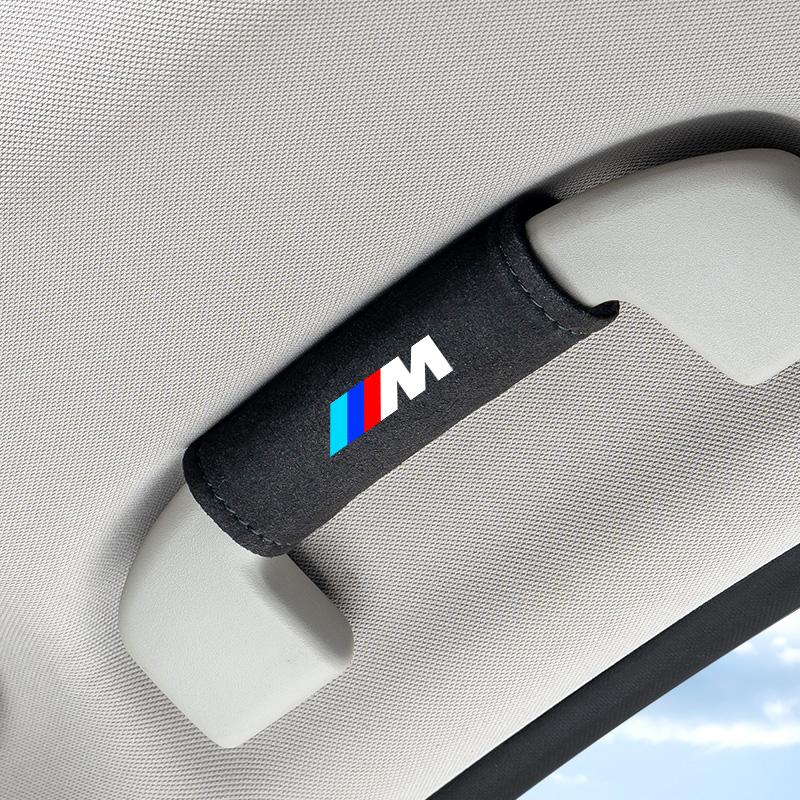 Car Roof Armrest Inner Door Pull Handle Protection Case Suede Cover For BMW M LOGO Leather1 3 5 7 Series X1 X3 X5 X6 M Sports HV0