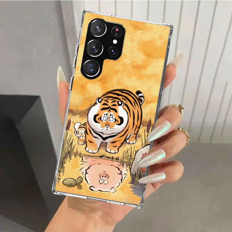 Мультяшный толстый тигр Чехол для телефона для Samsung Galaxy S25 S24 S23 Ultra S22 S21 Plus S20 FE S10 + S10E S25U Мягкий напечатанный чехол S24 S23 S
