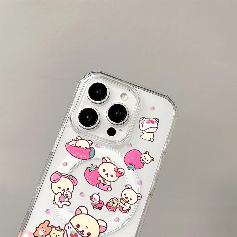 Японский мультфильм Клубника R-Rilakkuma Чехол с беспроводной зарядкой для iPhone 17 Air 16 15 14 13 12 11 Pro Max Акриловая жесткая крышка