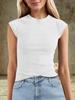 Womens Ribbed Knit T Shirt Cap Sleeve Crew Neck Slim Fit Summer Basic Top