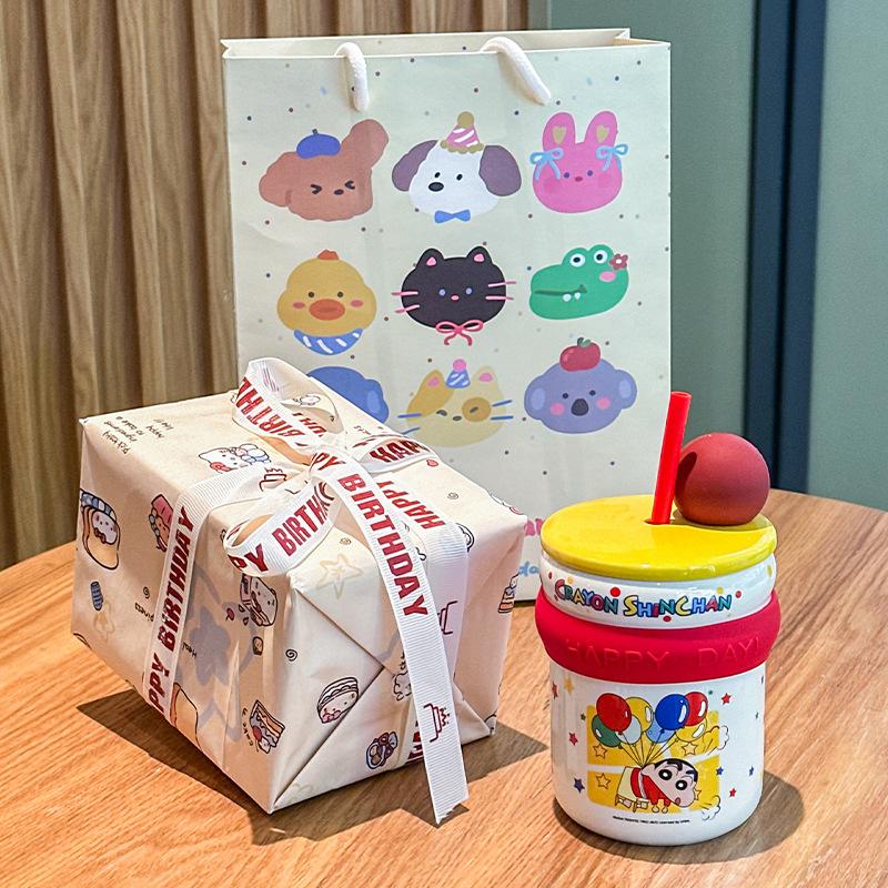 Give Girlfriends Birthday Gifts, Cute Children's Crayons, Small New Ceramic Mugs, Girls' Straw Cups, Souvenir Gift Box.