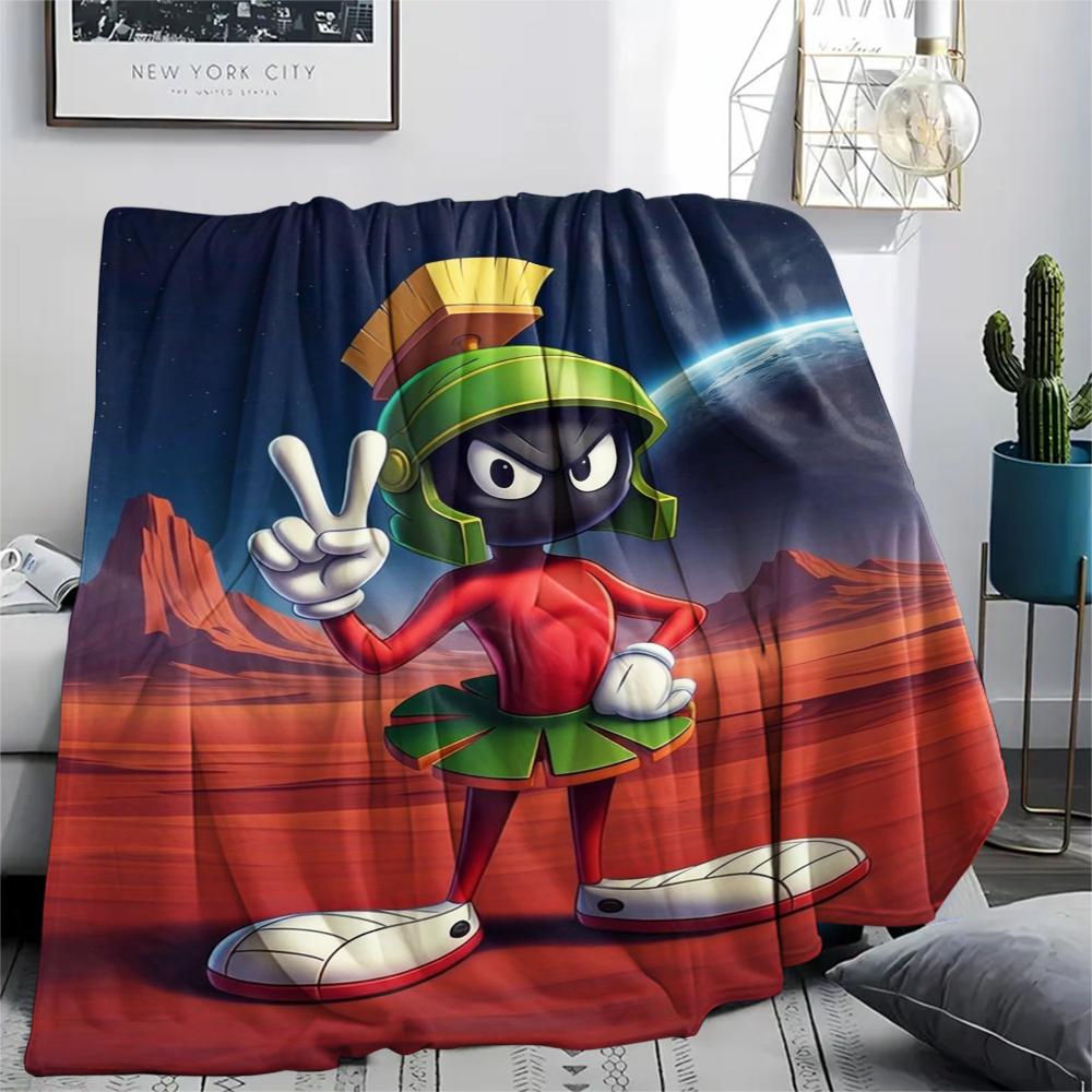 1PC Marvin the Martian Print Flannel Blanket, High quality Comfortable for All Seasons, Home Decor, Warmth and Comfort, Perfect for Christmas Gifts