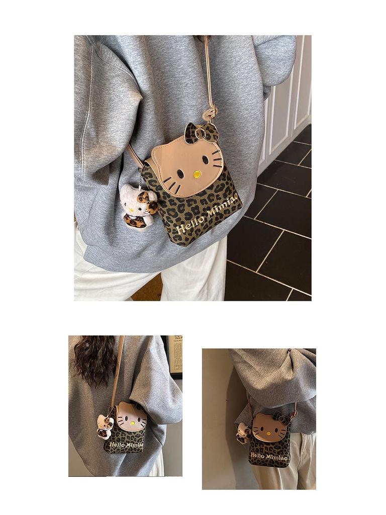 Korean Leopard Print Suede Mini Crossbody Bag - Cute Cat Flap Shoulder Bag for Women