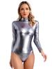 Женский блестящий спортивный купальник металлик, боди с длинным рукавом, облегающие узкие колготки, цельный комбинезон Rave Disco Party Performance