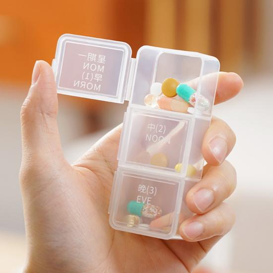 Weekly Pill Organizer 24 Compartments 3 Times One Day Double Layer Clear Portable 7 Days Travel Capsule Tablet Storage Box Container