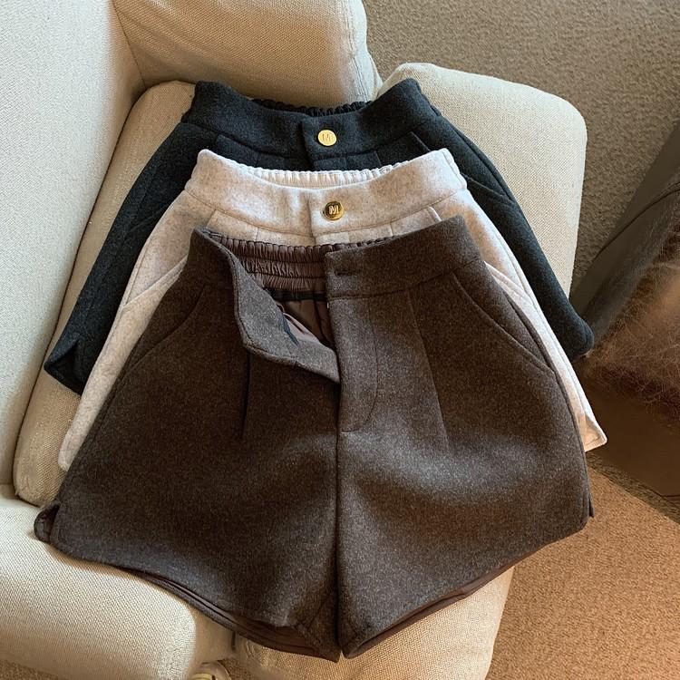 Женские шерстяные шорты с высокой талией и широкими штанинами - Повседневный свободный крой