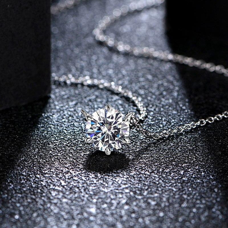 925 Silver Necklace Pendant Round Cut 1 .0ct D Color White Moissanite Pass Diamond Test For Women Elegant Necklace