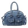 Retro Style Denim Shoulder Bag With Top Zipper And Cell Phone Pocket