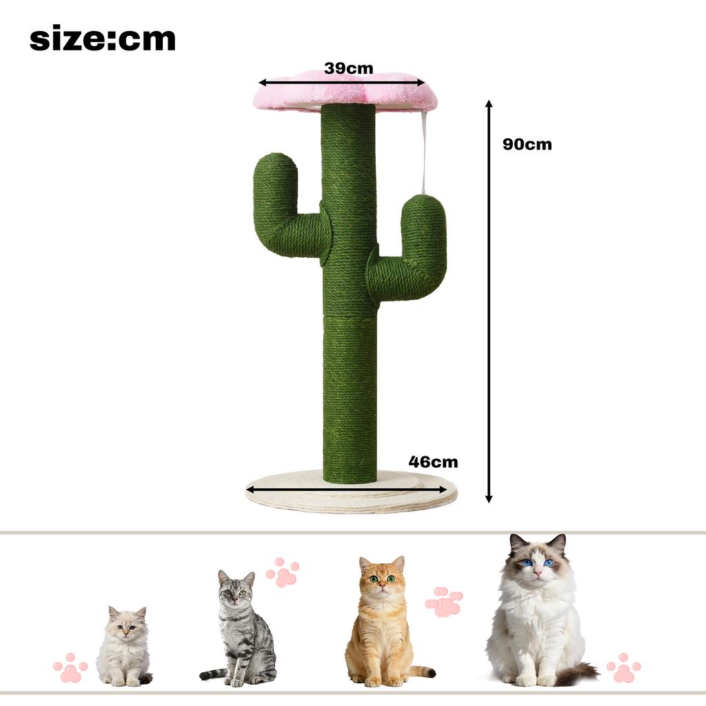 Cactus-Shaped Cat Tree – 90 cm Tall Cat Tree with Thickened Sisal Posts and Anti-Tip Protection, Green Design Cat Tree, Cat Scratching Post