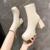 Fashion Vintage French Style Women's Short Boots with Thick Heels Spring Summer Single Boots Elastic Short Tube Slimming White High Heel