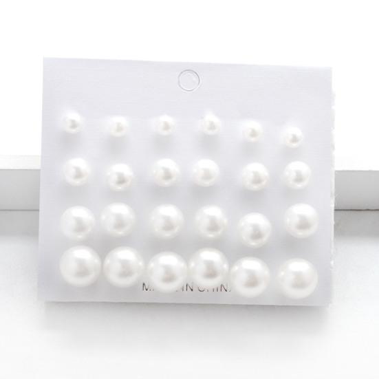 12 Pairs Ear Studs Faux Pearl Different Sizes Smooth Anti-allergy Lightweight Exquisite Ear Decoration Jewelry Prom Party Bride Stud Earrrings
