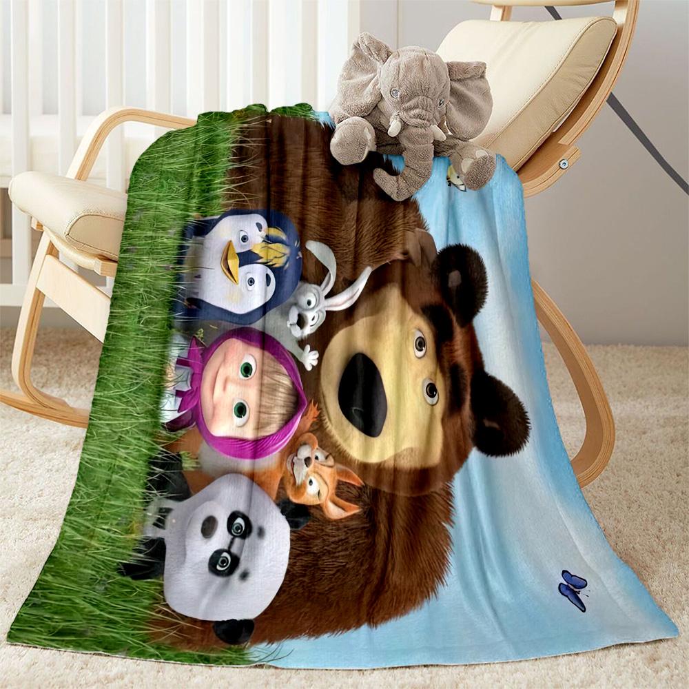 Masha Bear Blanket Soft & Cozy Perfect for Office Seaside Bedding for All Seasons Warmthful Decor Ideal Gift For Birthday Valentine'S Day