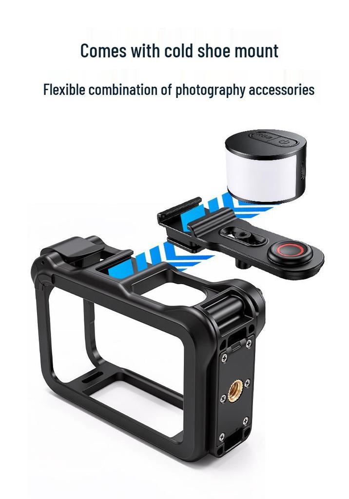 Клетка для камеры DJI Action 6: Ультралегкая защитная клетка с креплением «холодный башмак», боковым расширением и открывающейся крышкой аккумулятора