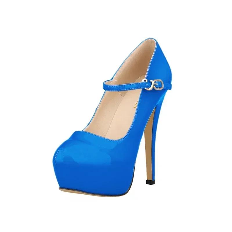 Женские туфли на платформе с высоким каблуком-шпилькой, сексуальные туфли с круглым носком 14 см, туфли-лодочки для танцев на пилоне, модные туфли для вечеринок с пряжкой, свадебные туфли, большой размер 44