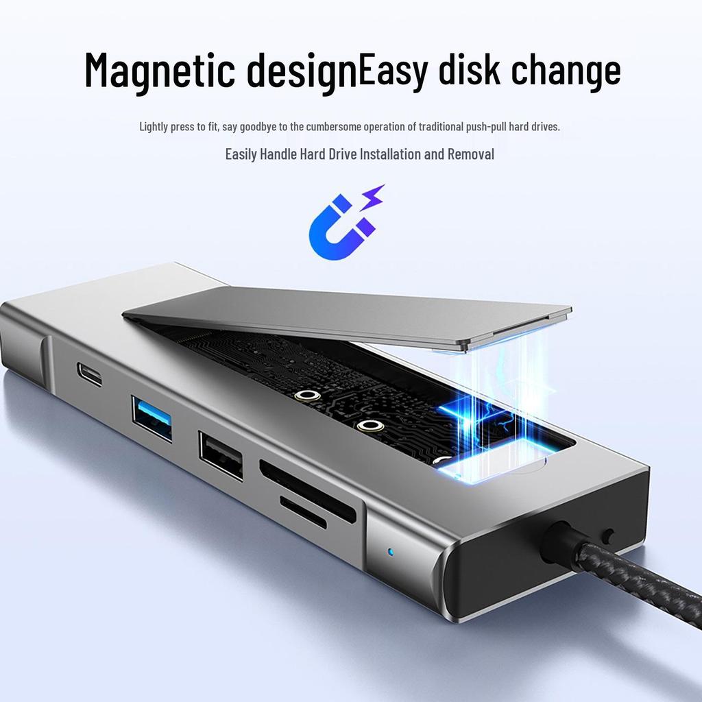 Двухпротокольный корпус для M.2 HDD: Док-станция Type-C на HDMI, многофункциональный USB 3.2 хаб расширения для ноутбука.