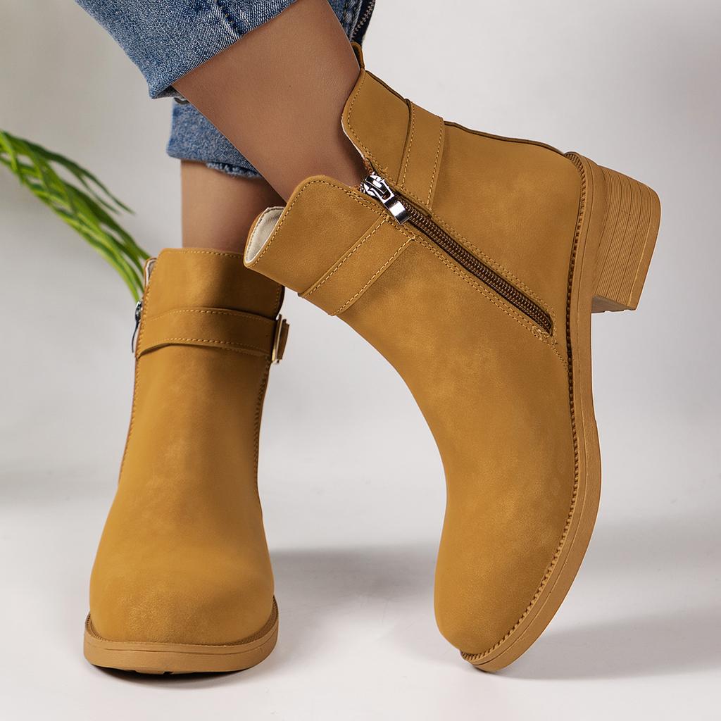 Women Boots Retro Plush Warm Autumn Winter Boots Women New Vintage Block Heel Ankle Boots Zipper High Heels Shoes for Women