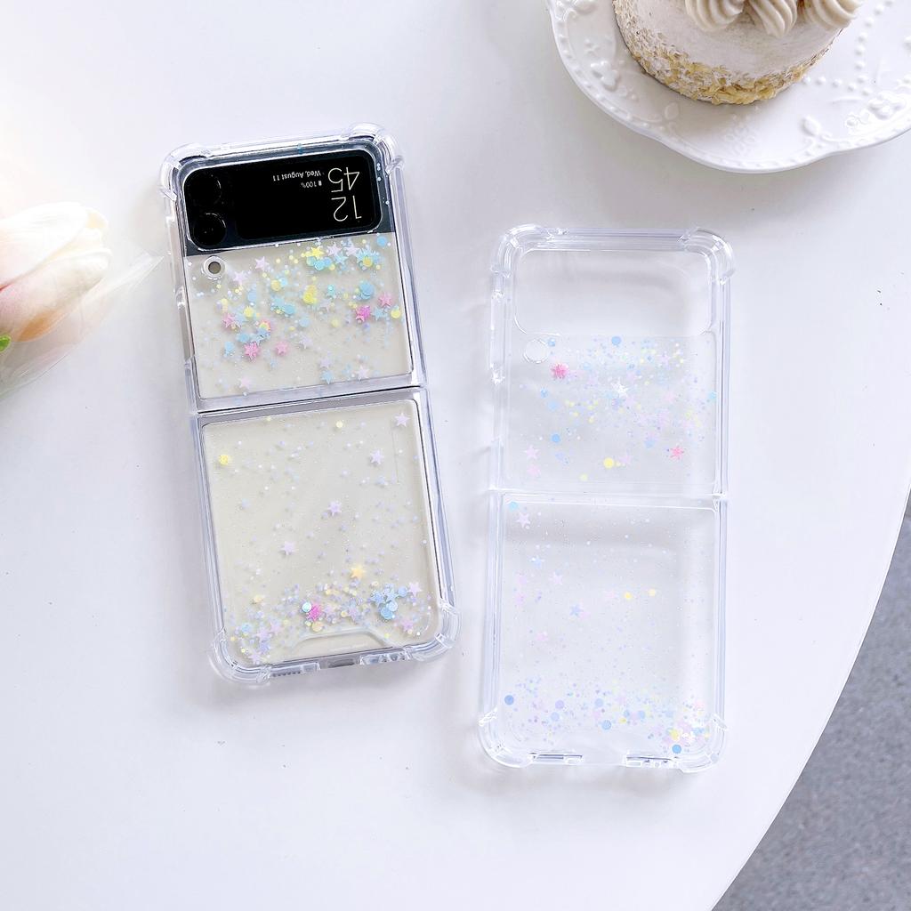 Для Samsung Galaxy Z Flip 4 3 прозрачный блестящий чехол с мечтательными звездами, прозрачная противоударная задняя крышка для Samsung Z Flip4 Zflip3, чехол