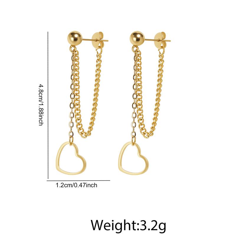 Stainless Steel Heart Drop Earrings for Women Exquisite Long Chain Dangle Earrings Simple Vintage Punk Versatile Jewelry Gifts