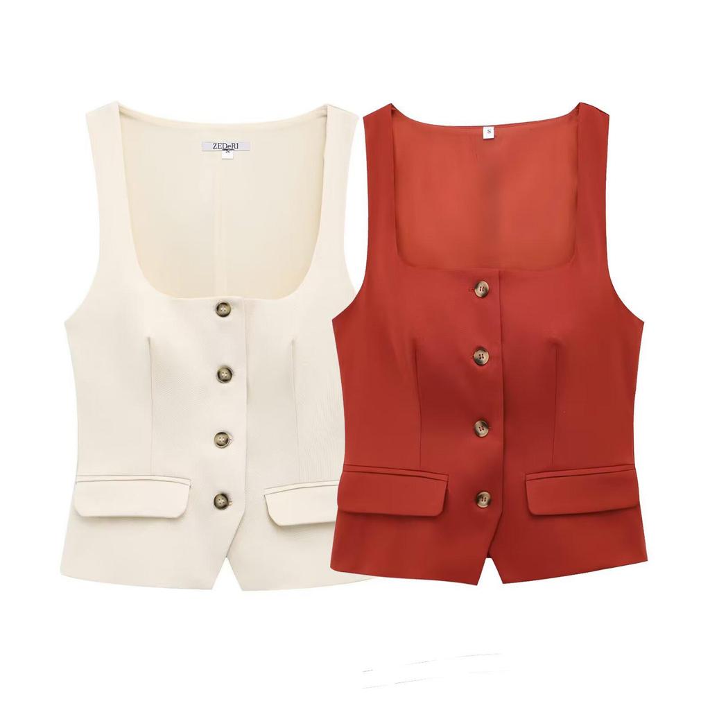 2025 Spring Women's European & American Style Square Neck Button-Down Top