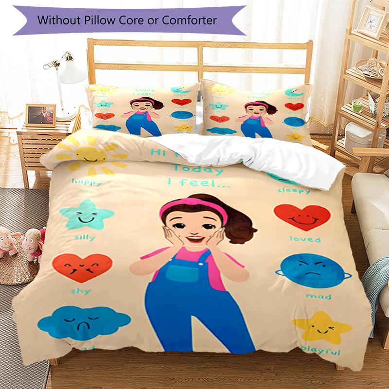 3pcs Ms. Rachel Educational Adventures pattern bedding set duvet cover set includes duvet cover &pillowcases, perfect all season bedroom decoration &