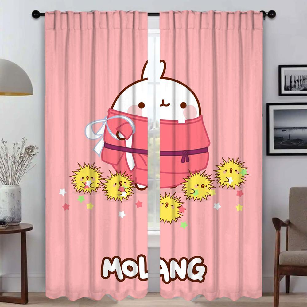 Kitchen Curtains 2 Pieces Molang Curtains for Living Room Curtain Shades Partition Halloween Decoration Tulle for Bedroom Camera