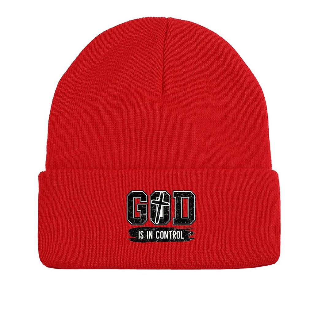 GOD IS IN CONTROL" Winter Knit Cap Beanie, Skull Cap Autumn Stretchable Solid Bobble Hat Knitted Hat Beanie