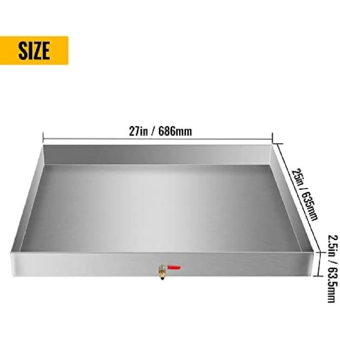 Сверхпрочный поддон для сбора капель из нержавеющей стали 304 для стиральной машины, напольный поднос с противоскользящей нижней накладкой, с дренажным отверстием, 27 X 25 X 2,5 дюйма