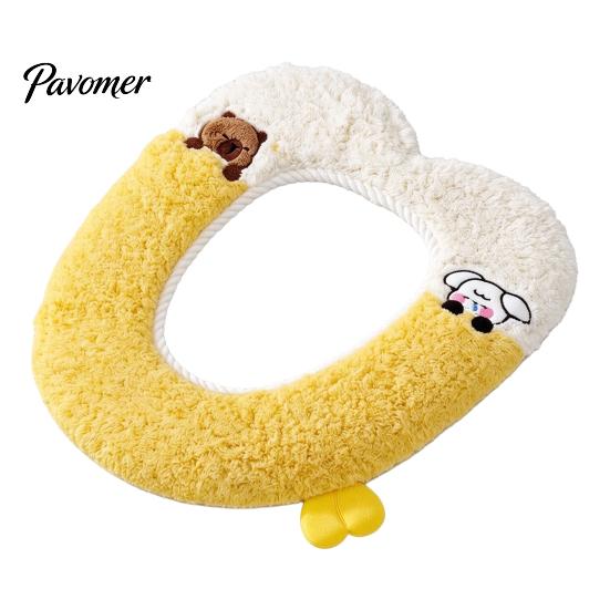 Warm Washable Commode Mat Soft Plush Toilet Seat Cover, Cartoon Warmer Pad with Zipper Closure, Thickened Decorative Bathroom Accessories Cushion for