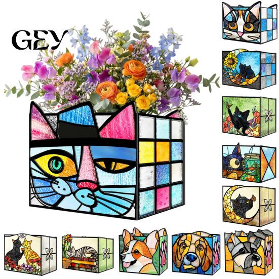 Corgi Relief Storage Container Stained Glass Style Pen Holder, Unique Acrylic Desktop Organizer, 3D Home Office Desk Supplies Embossed Pattern Planter