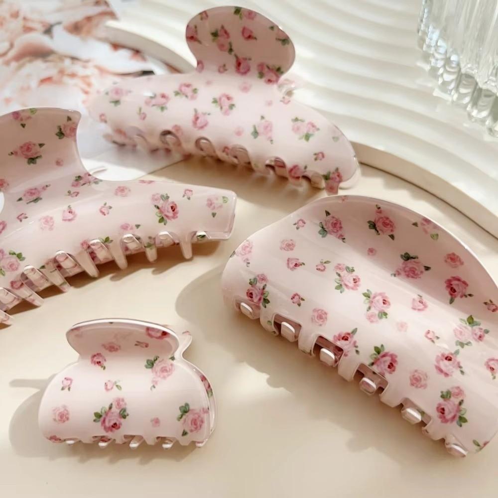Acetate Material Hair Claw Clip Pink Floral Print Flower Barrette Clip Women Girls