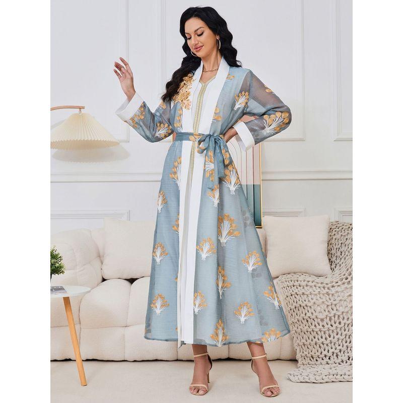 Magic Queen Middle East Ethnic Embroidery Sequin Cardigan Base Skirt Two-piece Set Robe Dress