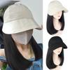 Панама рыбака с широкими полями и париком, панама-ведро, короткие прямые волосы, простая женская солнцезащитная шляпа-парик, для путешествий